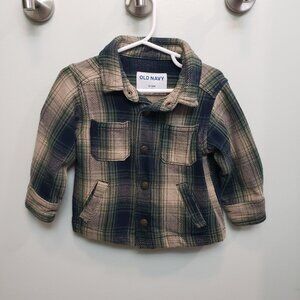Old Navy Button Down Plaid Jacket Blue Green Tan Size 12-18 Month